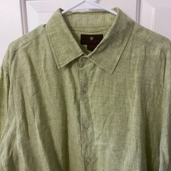 Toscano 100% Linen Light Green Button Down Shirt Men's XXL Vacation Resortwear - Picture 3 of 9